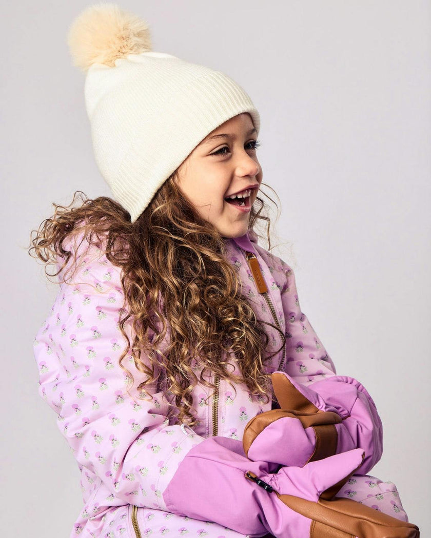Kids Knit Winter Hat with Faux Fur Pom