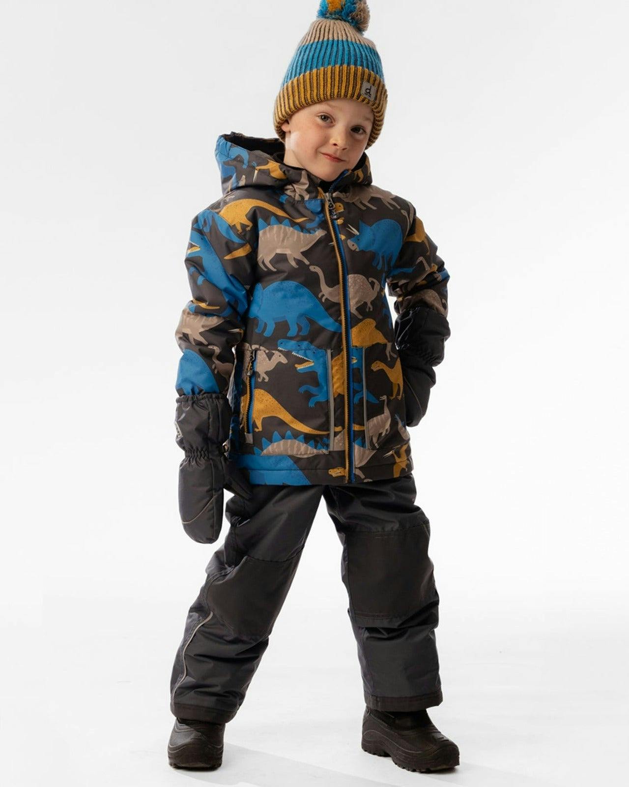 Light Weight Two Piece Chill Snowsuit Grey And Blue Dinosaur Print