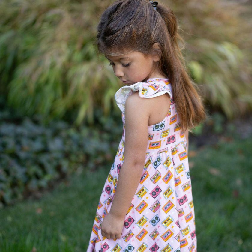 Racer Back Twirly Dress in Cassettes/Stars