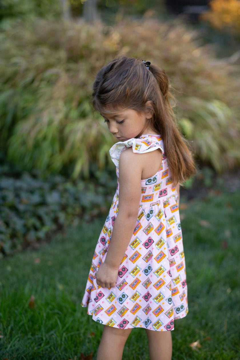 Racer Back Twirly Dress in Cassettes/Stars