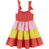 Girls Layered Gauze Dress | Color Blocked