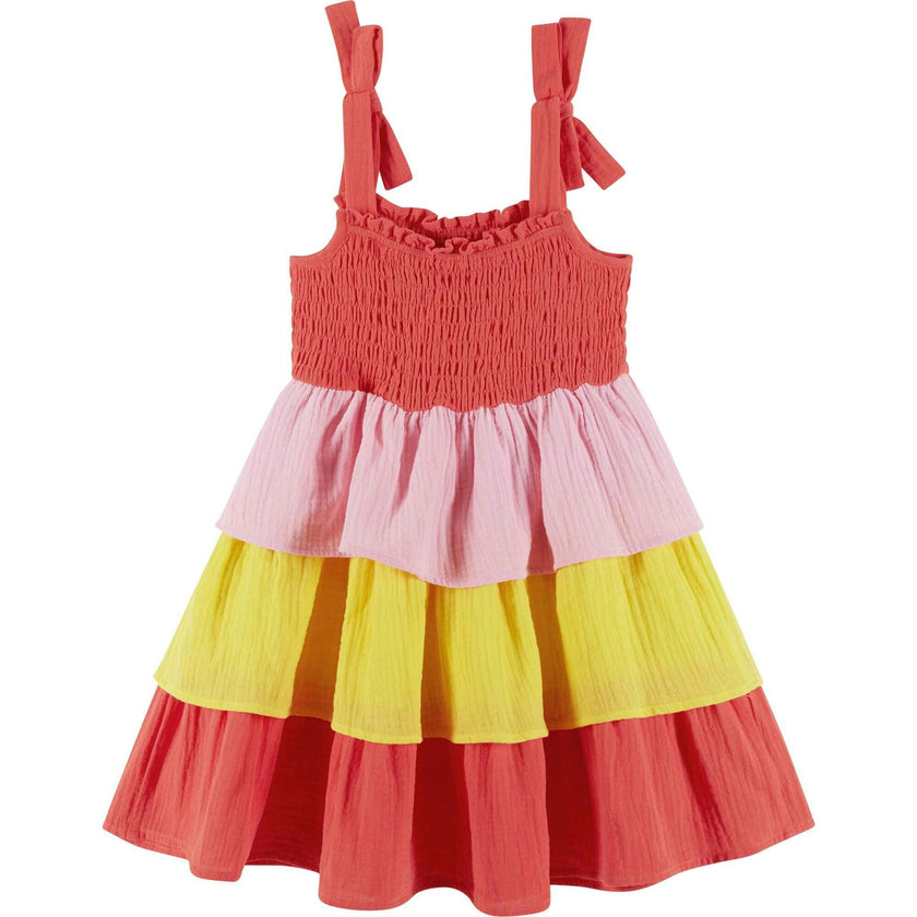 Girls Layered Gauze Dress | Color Blocked