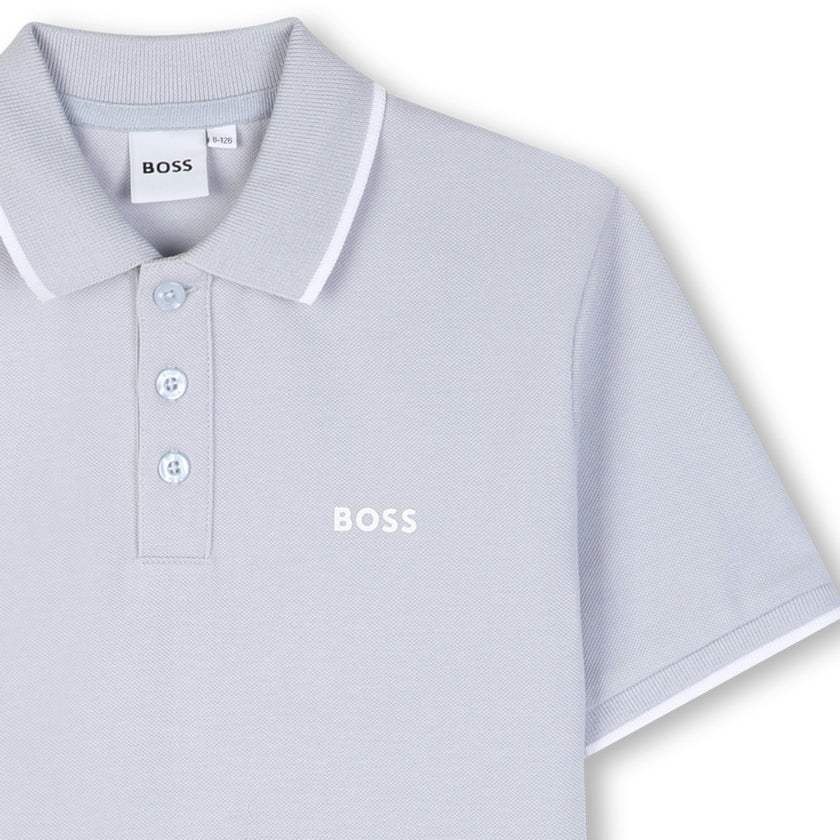 Pale Blue Tipped Piqué Polo Shirt