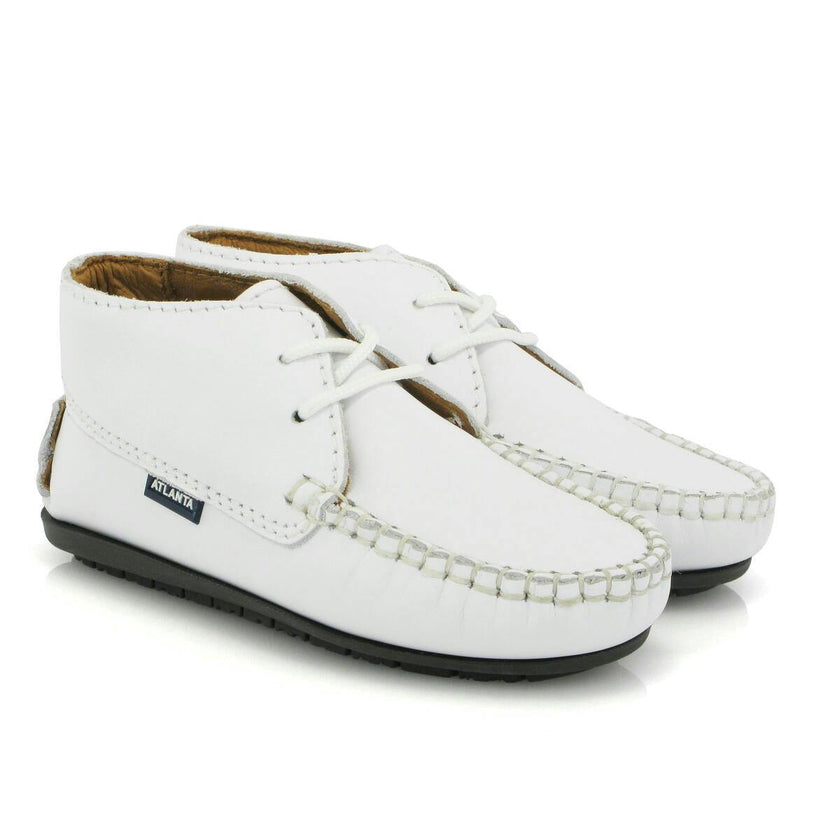 Smooth Leather Moccasin Boots, White