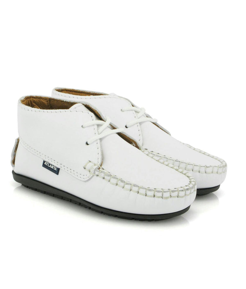 Smooth Leather Moccasin Boots, White