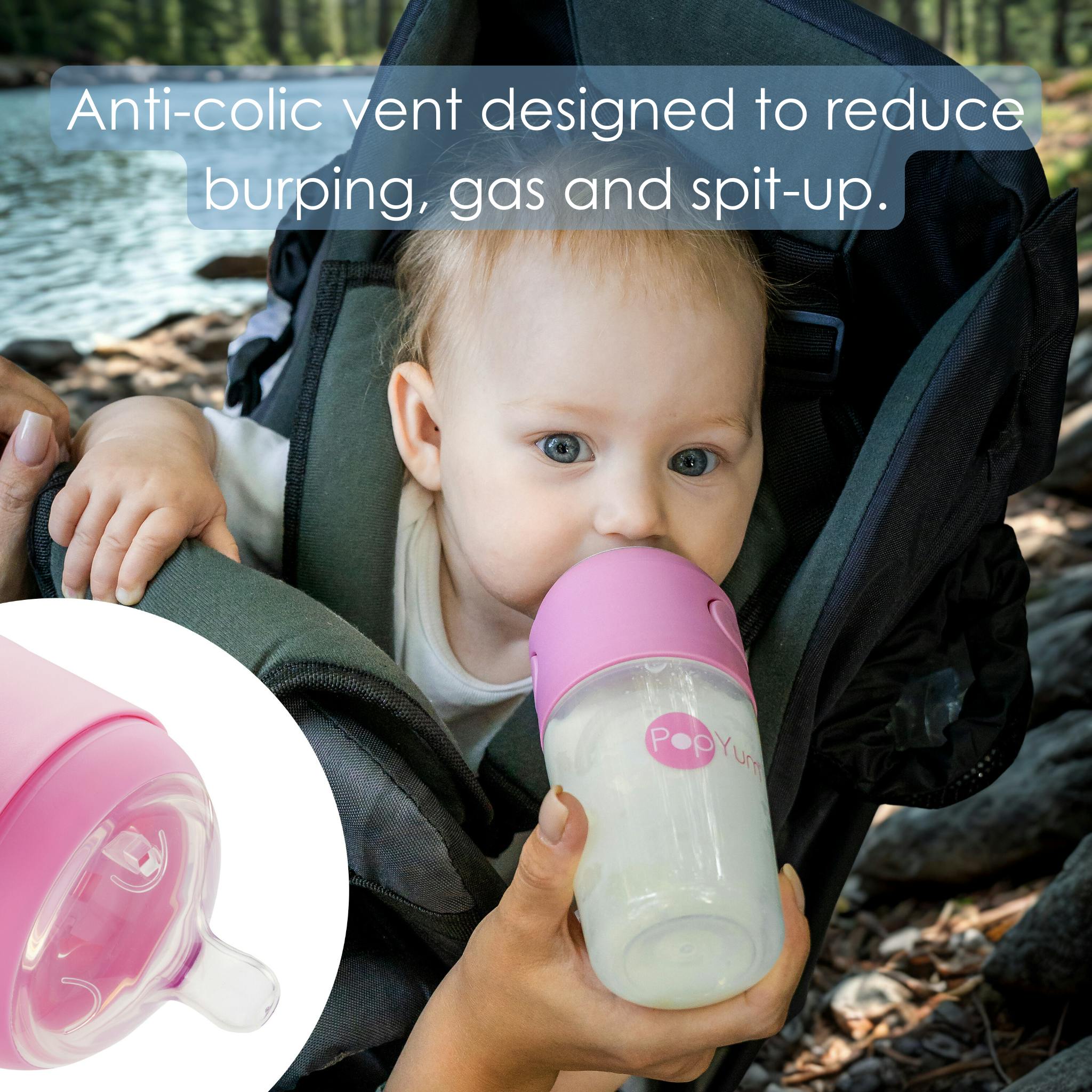 PopYum Baby Bottle Starter Set for Breast and Formula Feeding, 4-Pack, Pink, 2x 5oz Bottles (150ml) + 2x 9oz Bottles (260ml)