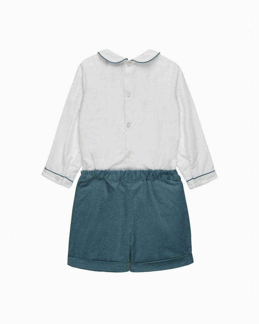 The Rupert Smocked Set in White/French Blue