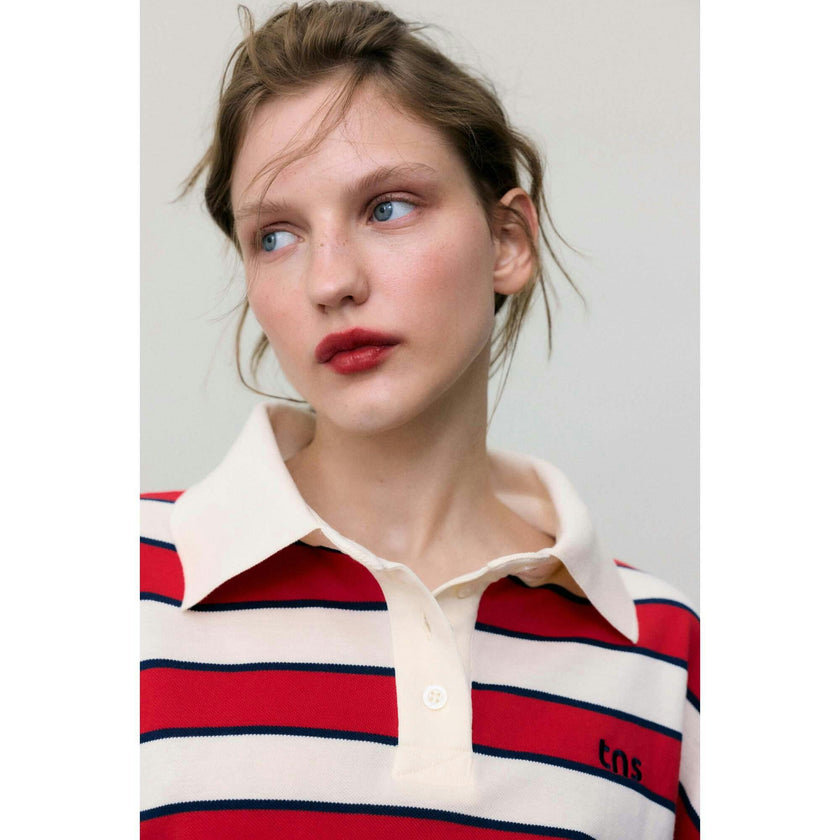 Acacia Woman Polo Tulip Red & Midnight Stripes