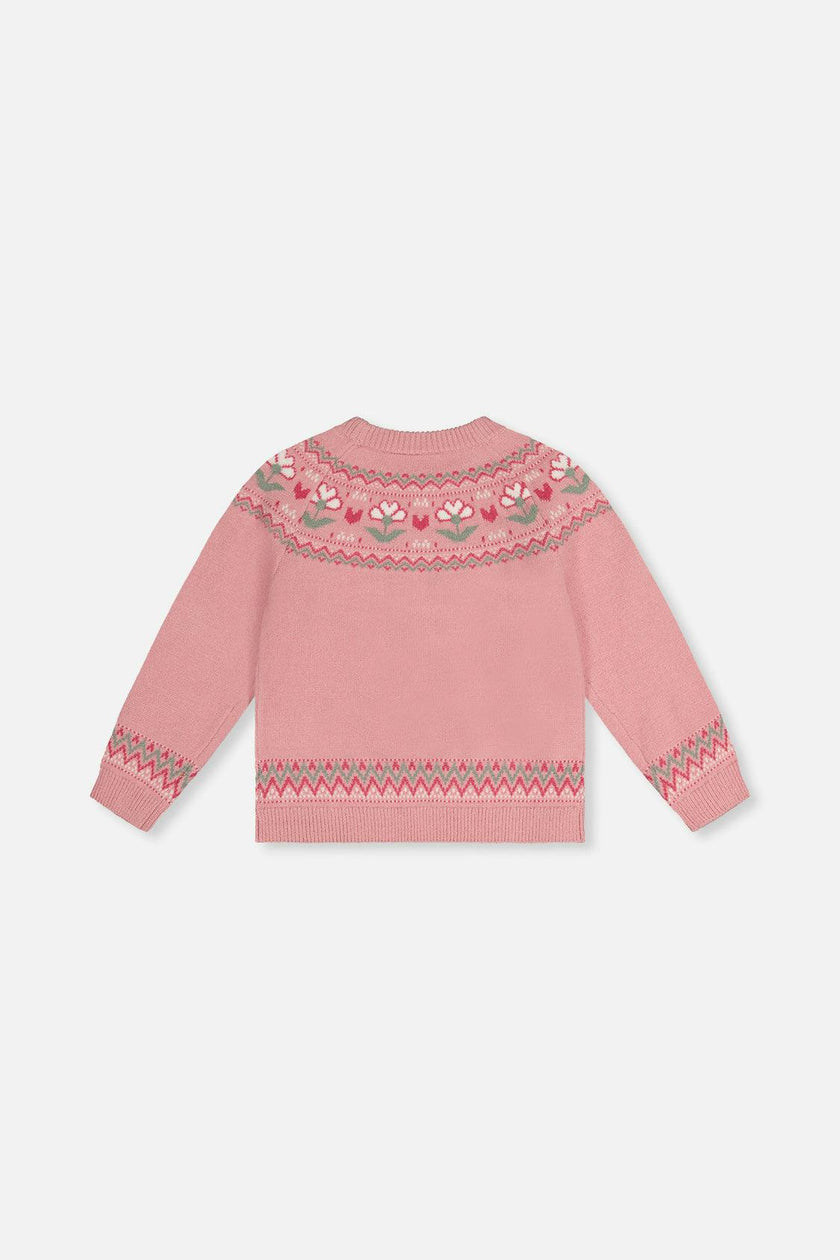 Sweater With Flower Jacquard Pale Dusty Pink