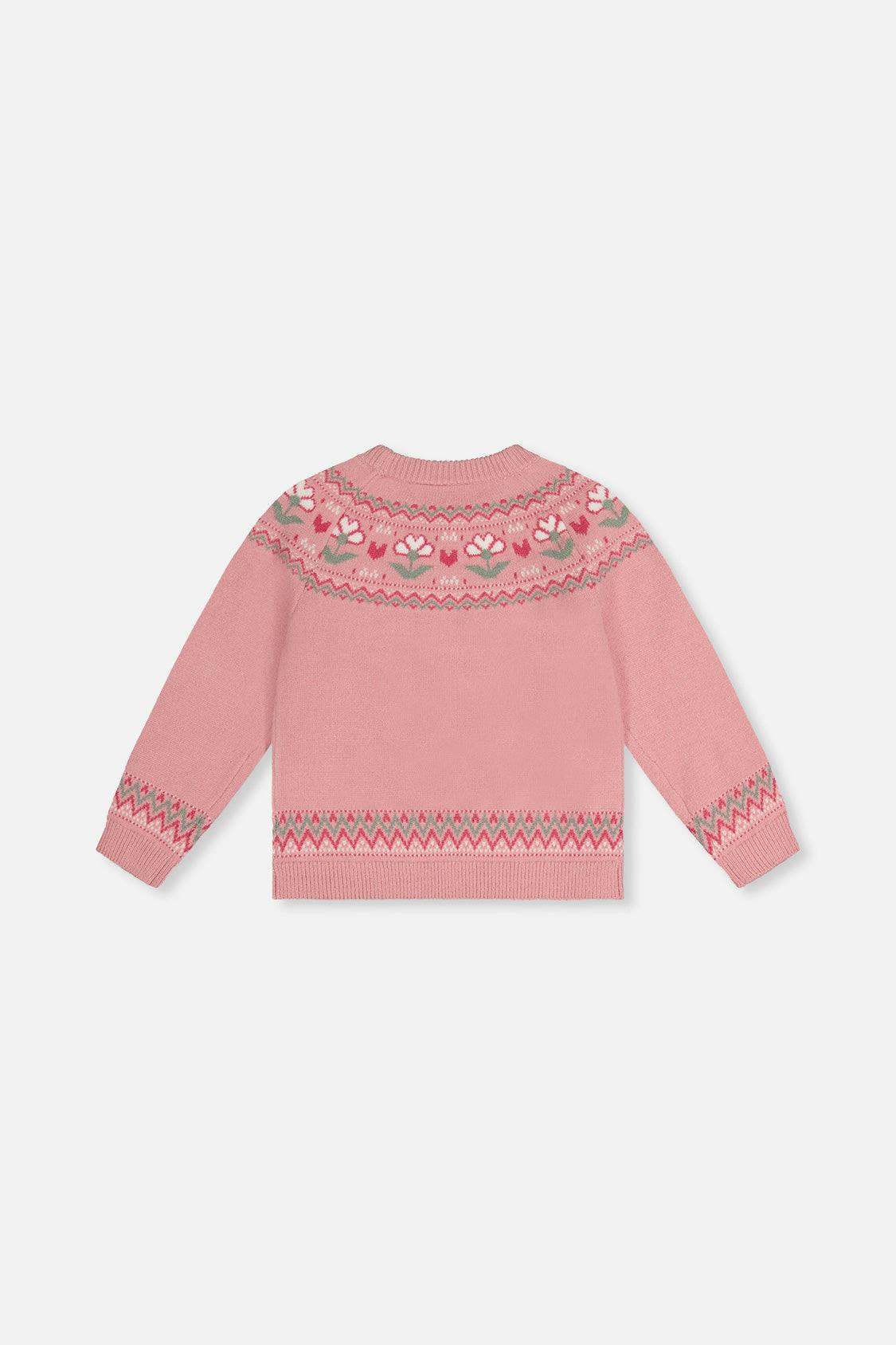 Sweater With Flower Jacquard Pale Dusty Pink