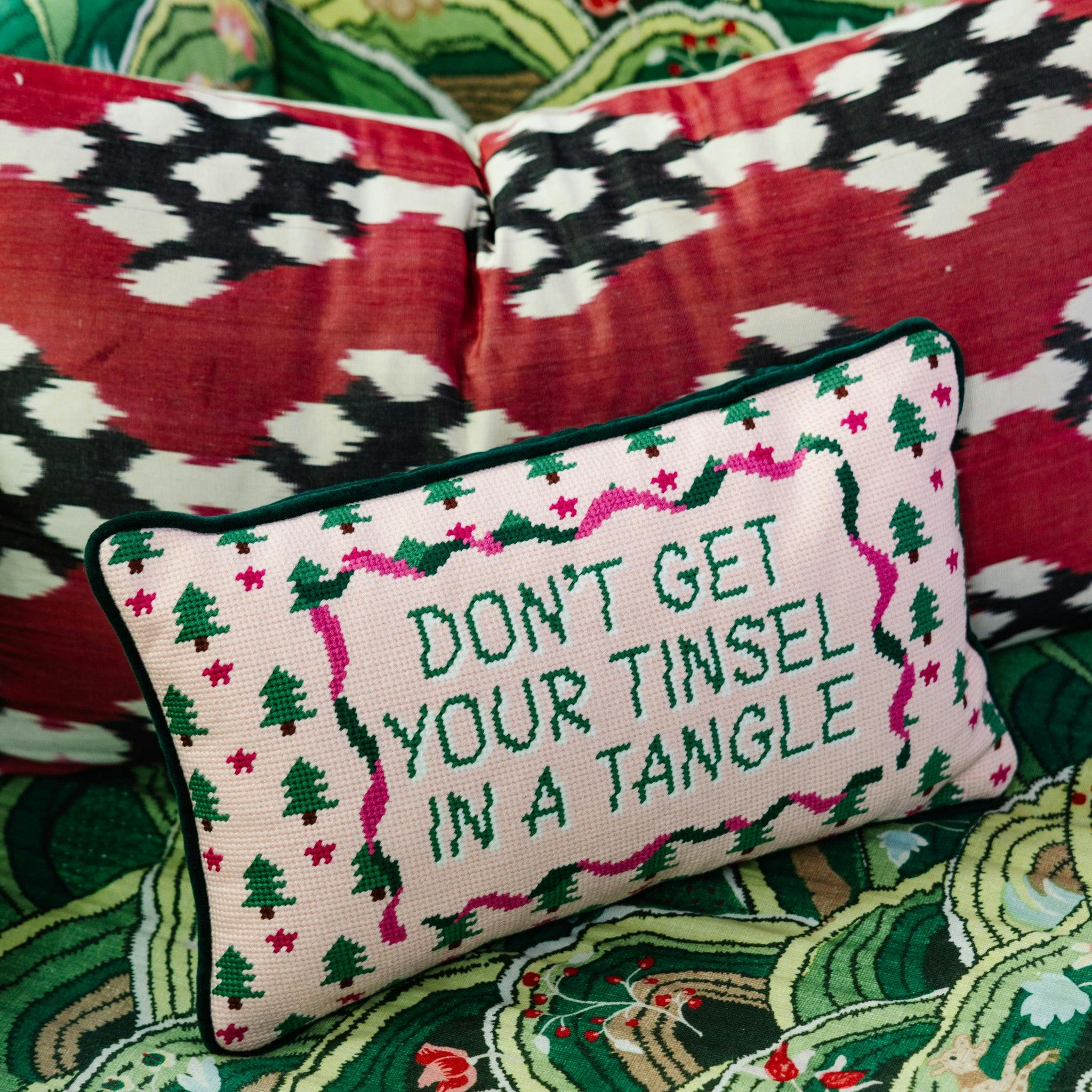Tinsel in a Tangle Needlepoint Pillow