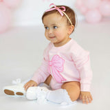 Pink Bow Sequin Patch Long Sleeve Romper