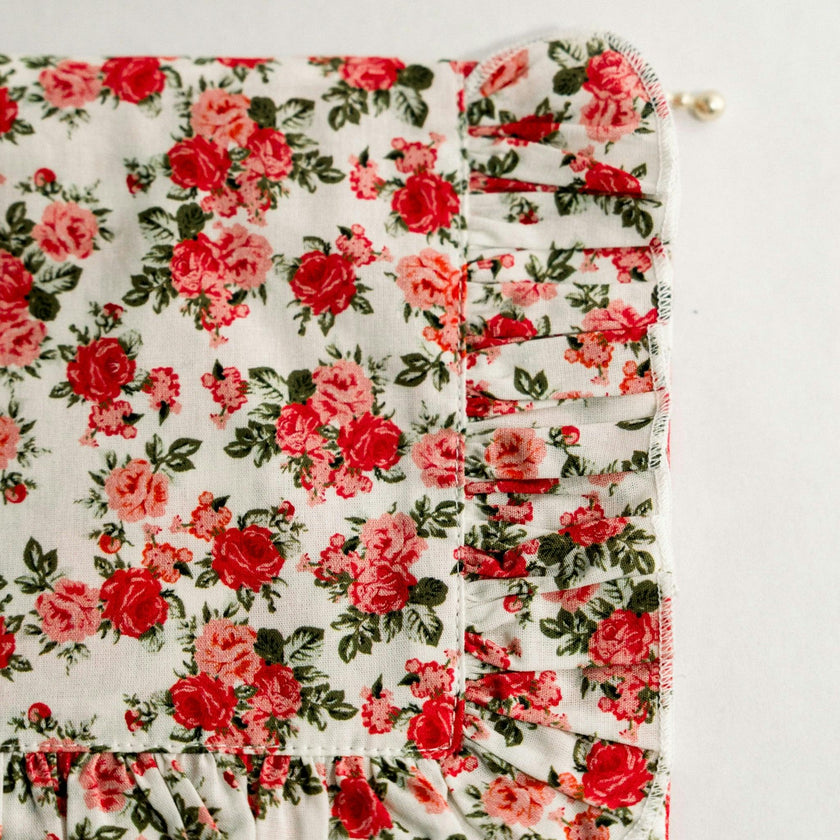 Crimson Rose Timeless Floral Ruffle Zipper Pouch