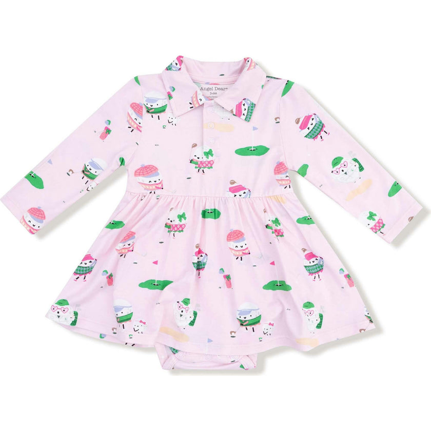 Golf Pros - Pink - Long Sleeve Polo Bodysuit Dress