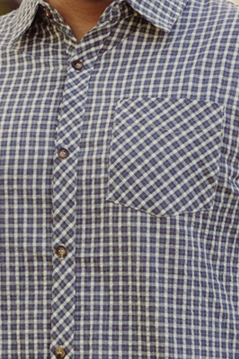Mens John Shirt in Prussian Blue Plaid