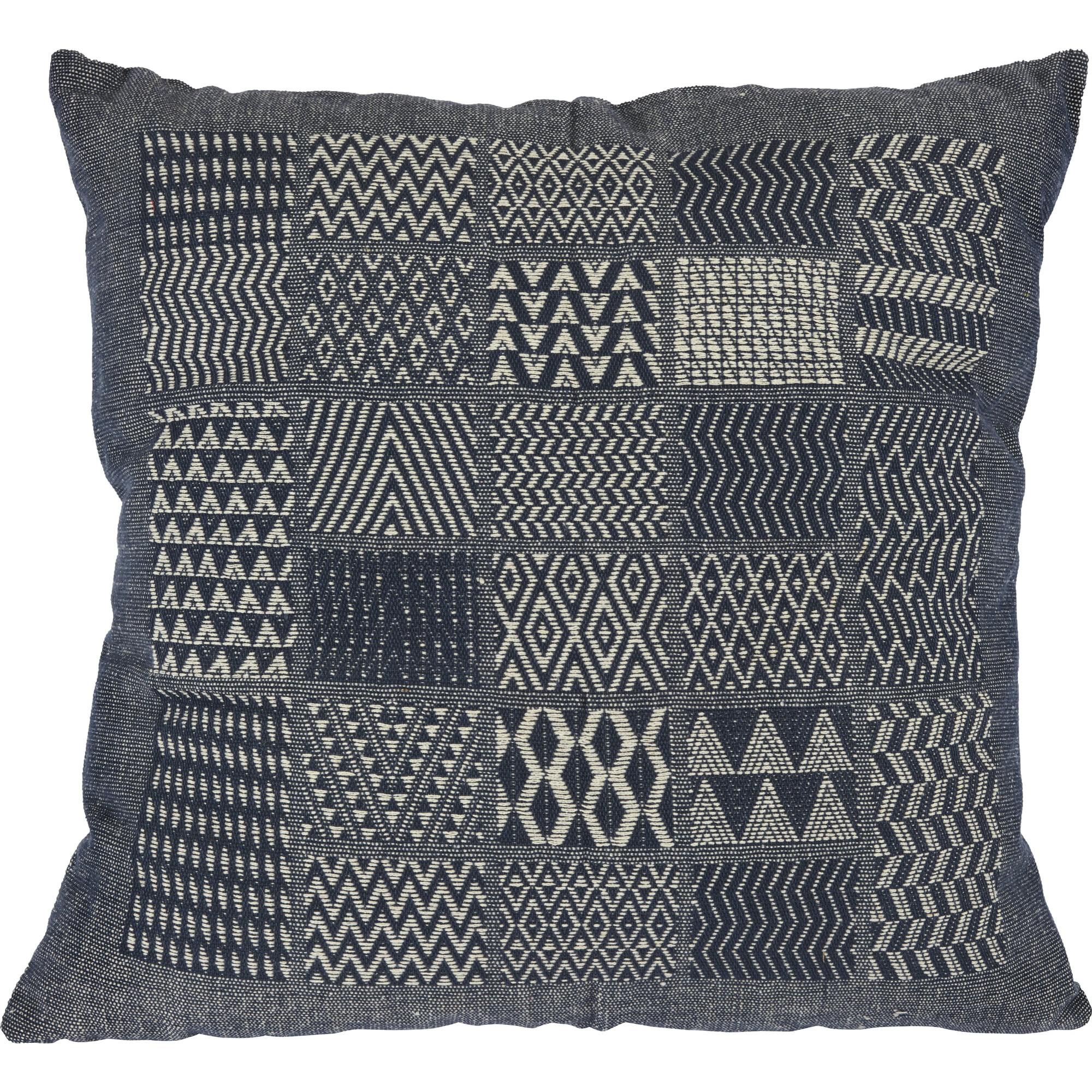 Artisan Hand Loomed Cotton Square Pillow - Indigo Blocks - 24