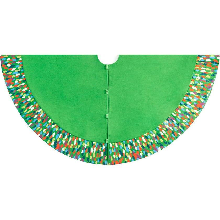Handmade Green Confetti Border Christmas Tree Skirt Wool 60"