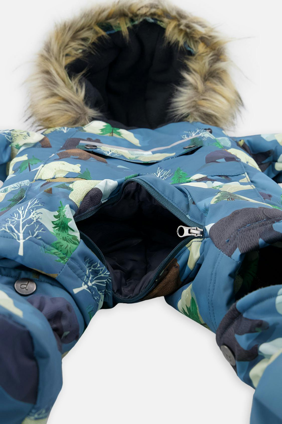 Baby One Piece Snowsuit Adapted For Car Seats Blue Bear Print