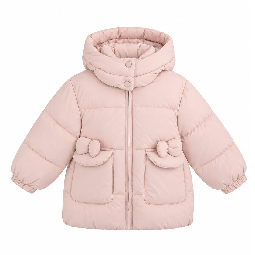 Pink Bow-Detail Puffer Jacket