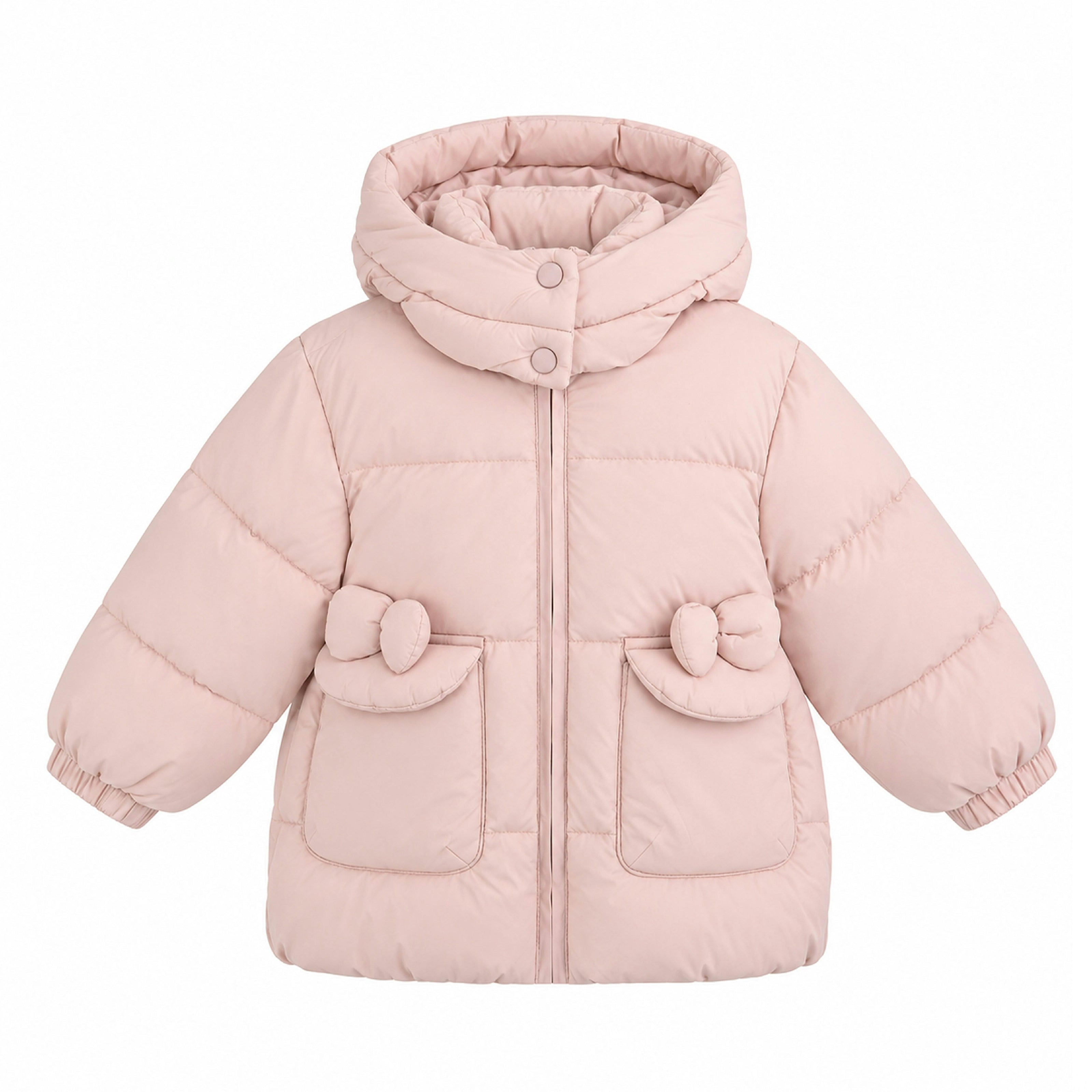 Pink Bow-Detail Puffer Jacket
