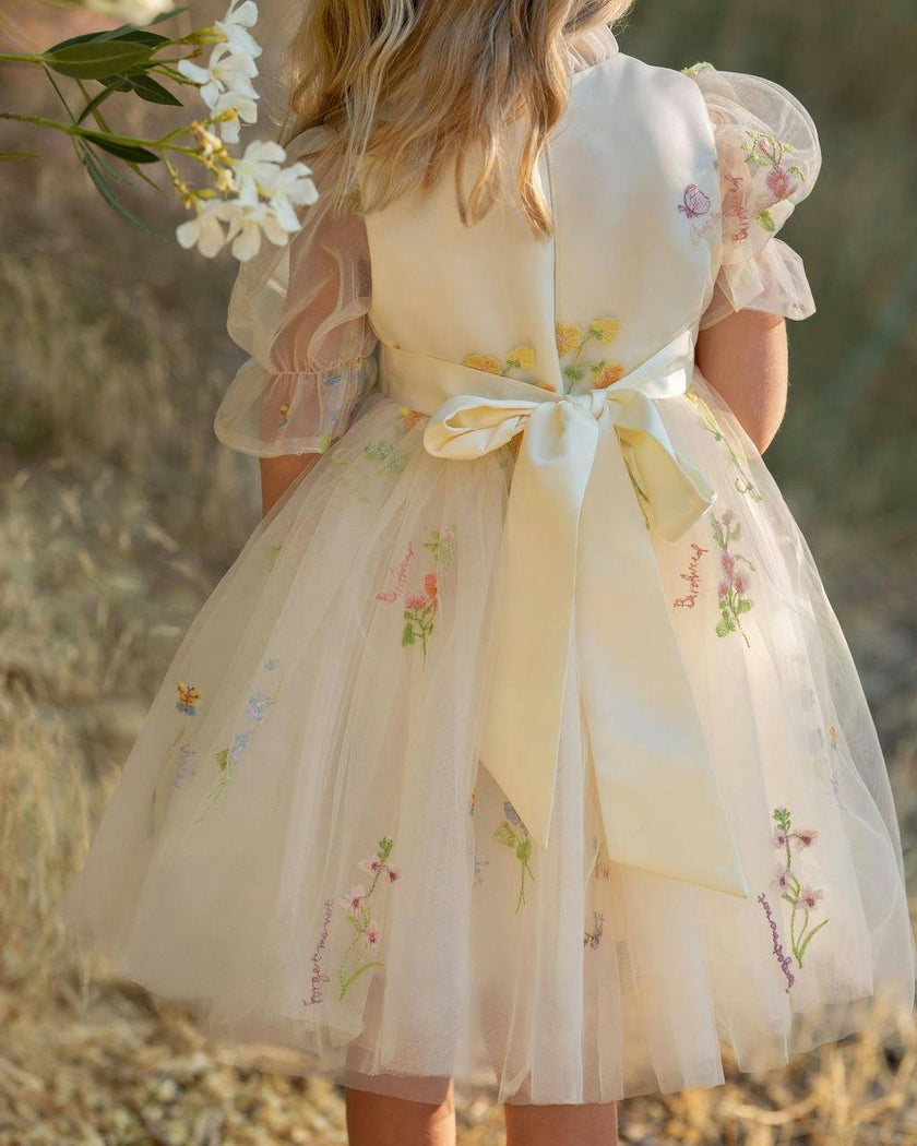 Enchanted Bloom Embroidered Ivory Flower Girl Dress for Girls