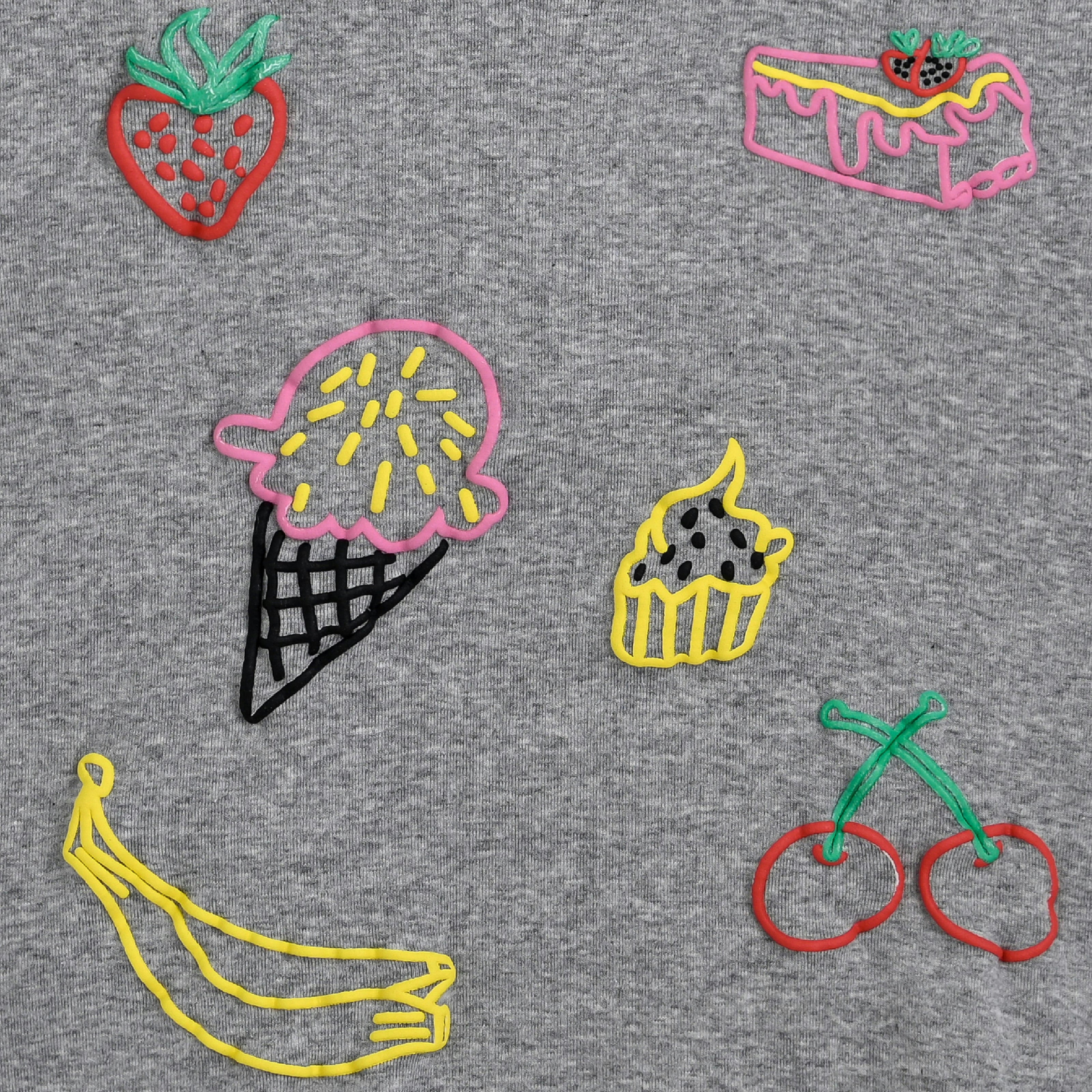 Gray Tee with Food Motifs