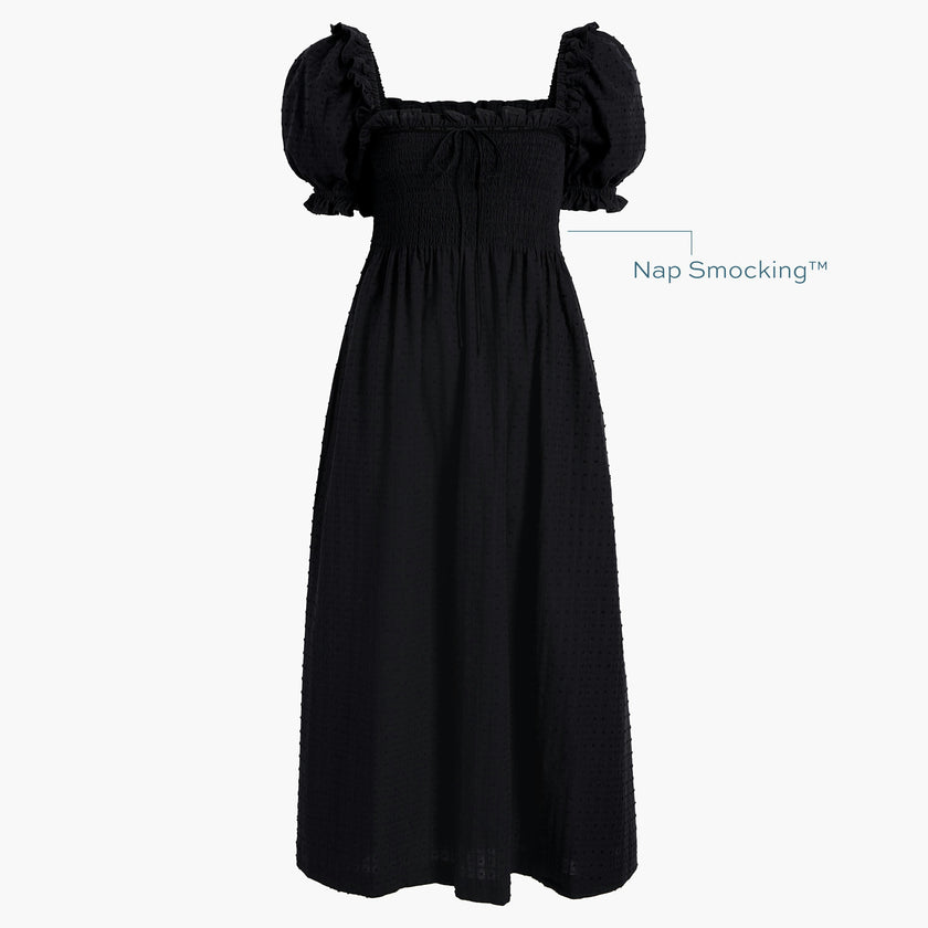 The Scarlett Nap Dress - Black Textured Clip Dot