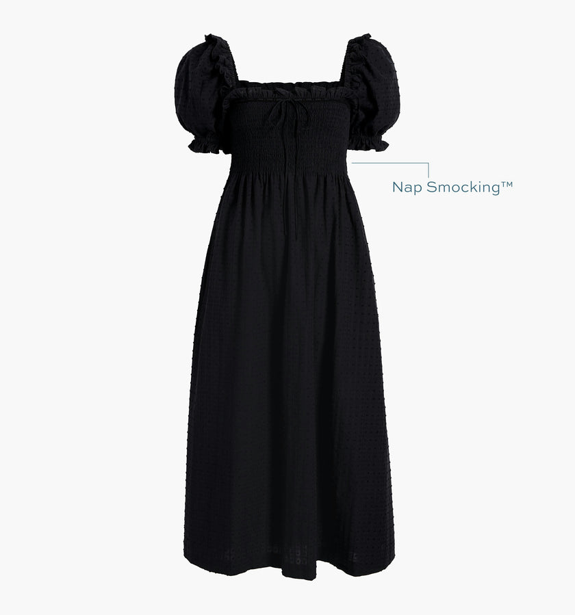 The Scarlett Nap Dress - Black Textured Clip Dot