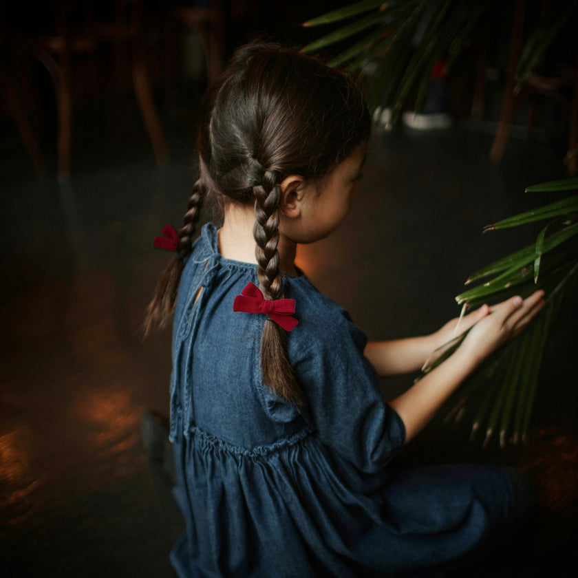 Skinny Ribbon Pigtail Bows, Red