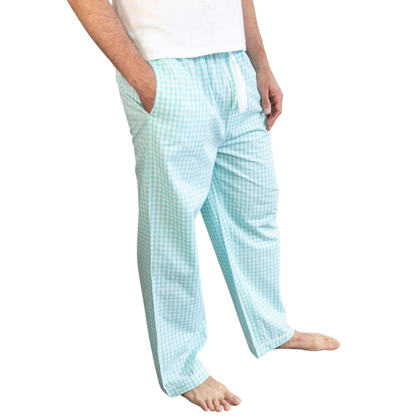 Men's Hepburn Gingham Mint PJ Pants - Organic Cotton Poplin