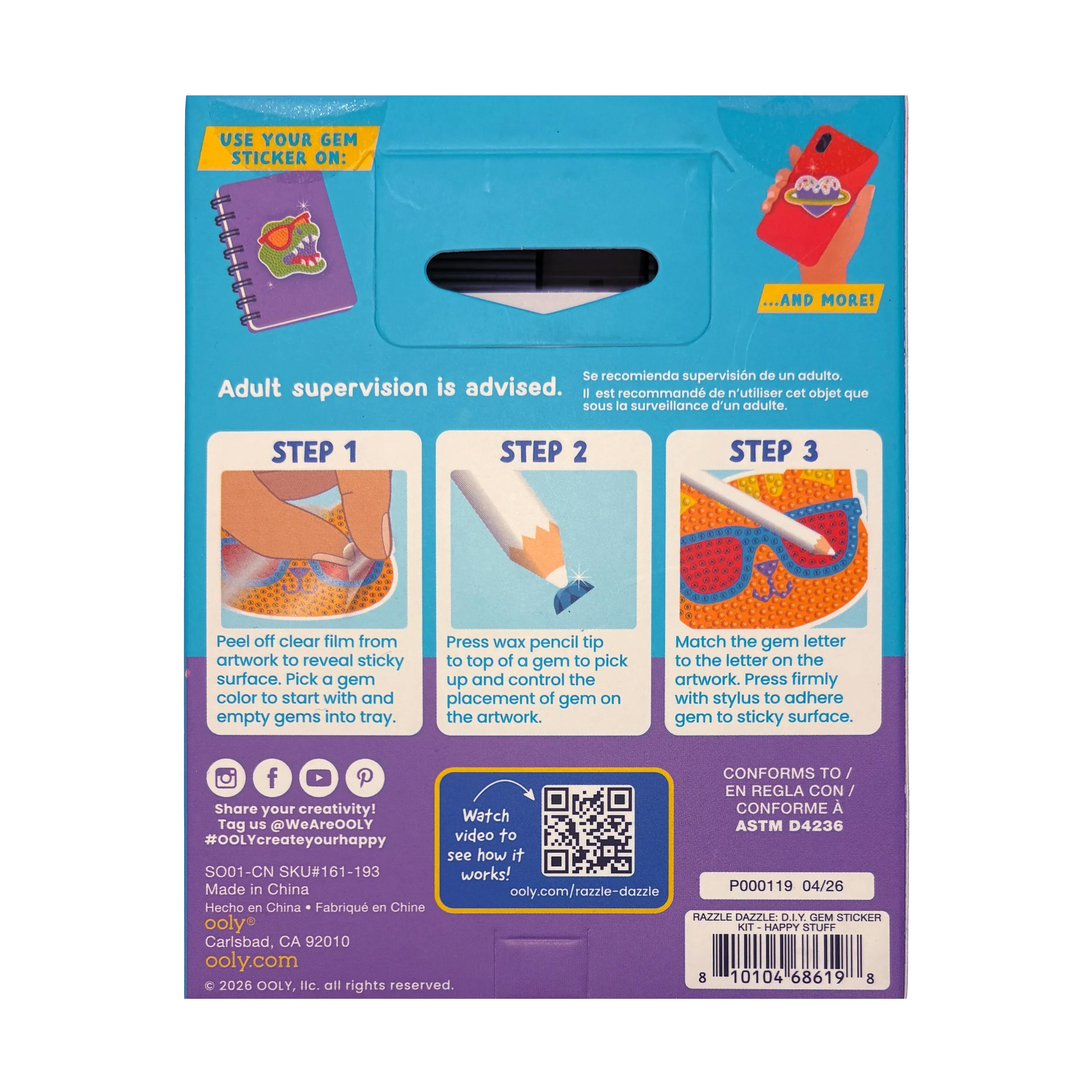 Razzle Dazzle Mini DIY Gem Sticker Kit - Happy Stuff - 8 Stickers