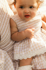 Baby Presley Sleeveless Romper in Cream Gingham