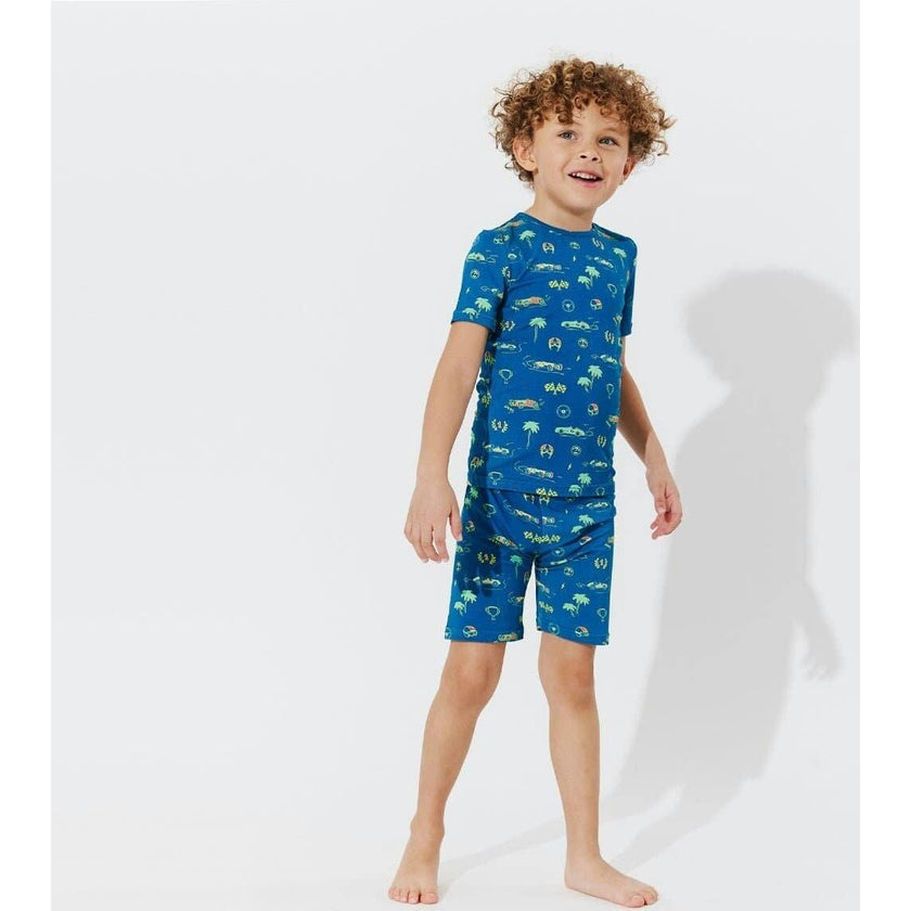 Monaco Blue Bamboo Kids Pajama Short Set