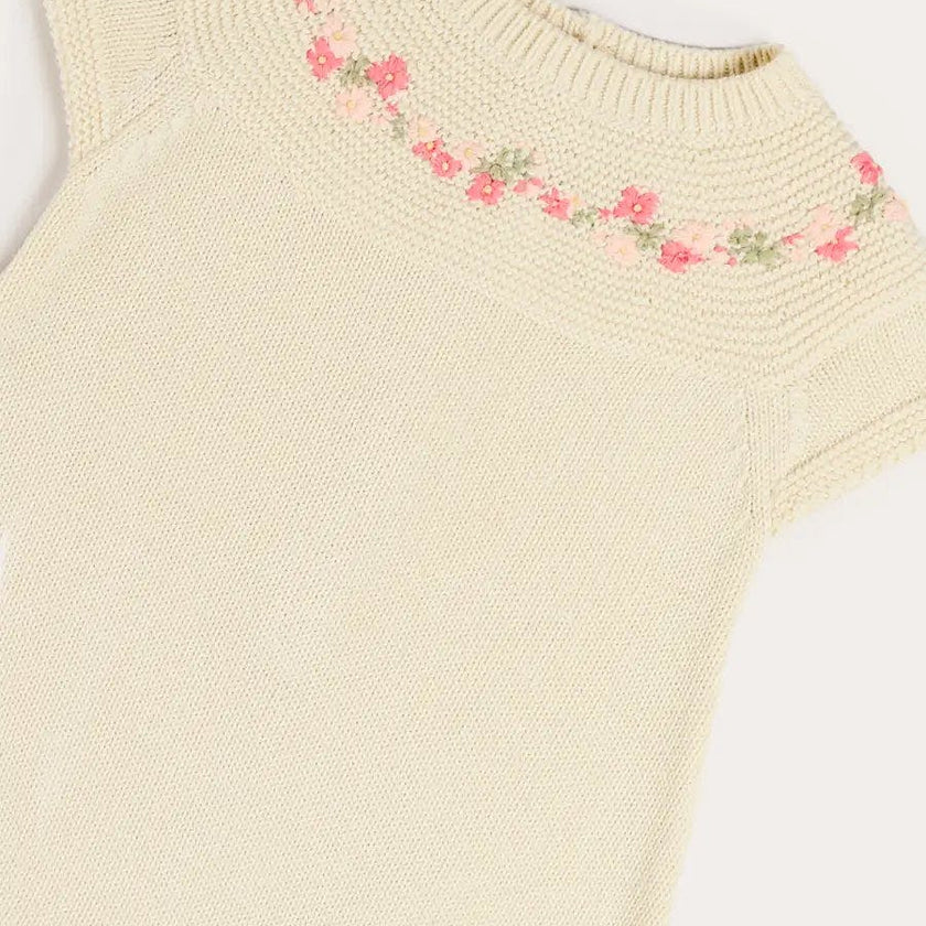 Wildflower Embroidered Knitted Romper in Cream (1-9mths)