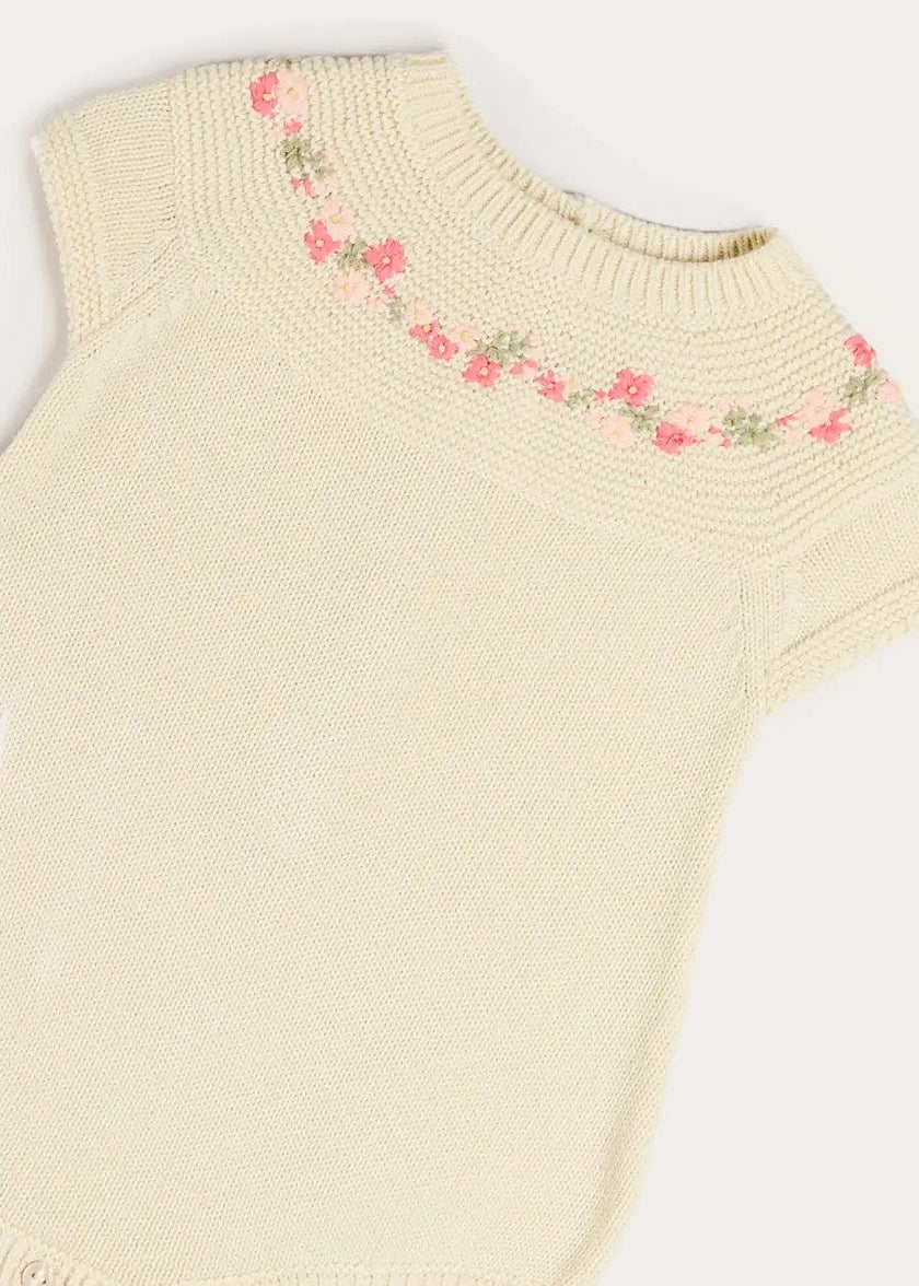 Wildflower Embroidered Knitted Romper in Cream (1-9mths)