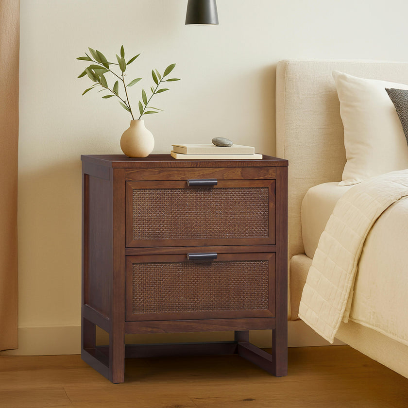 Hatteras Nightstand with 2 Deep Drawers for Bedroom Organization