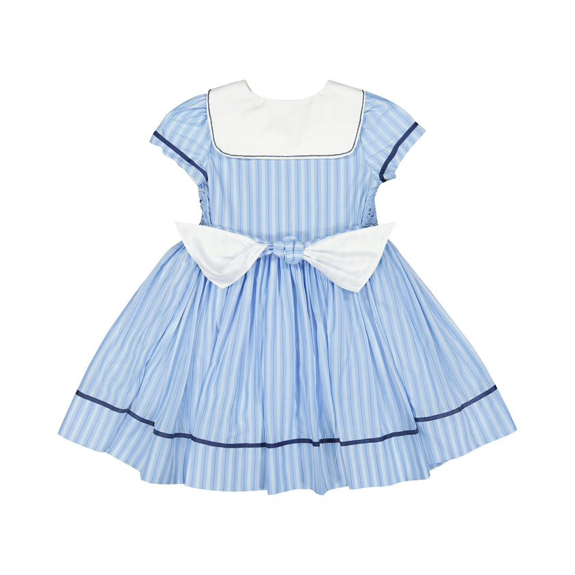 Riviera Blue Stripe Short Sleeve Smocked Dress
