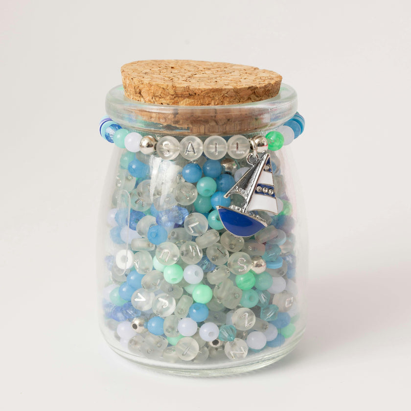 Sail Clear Alphabet Bead DIY Stretch Bracelet Kit with Sailboat Charm