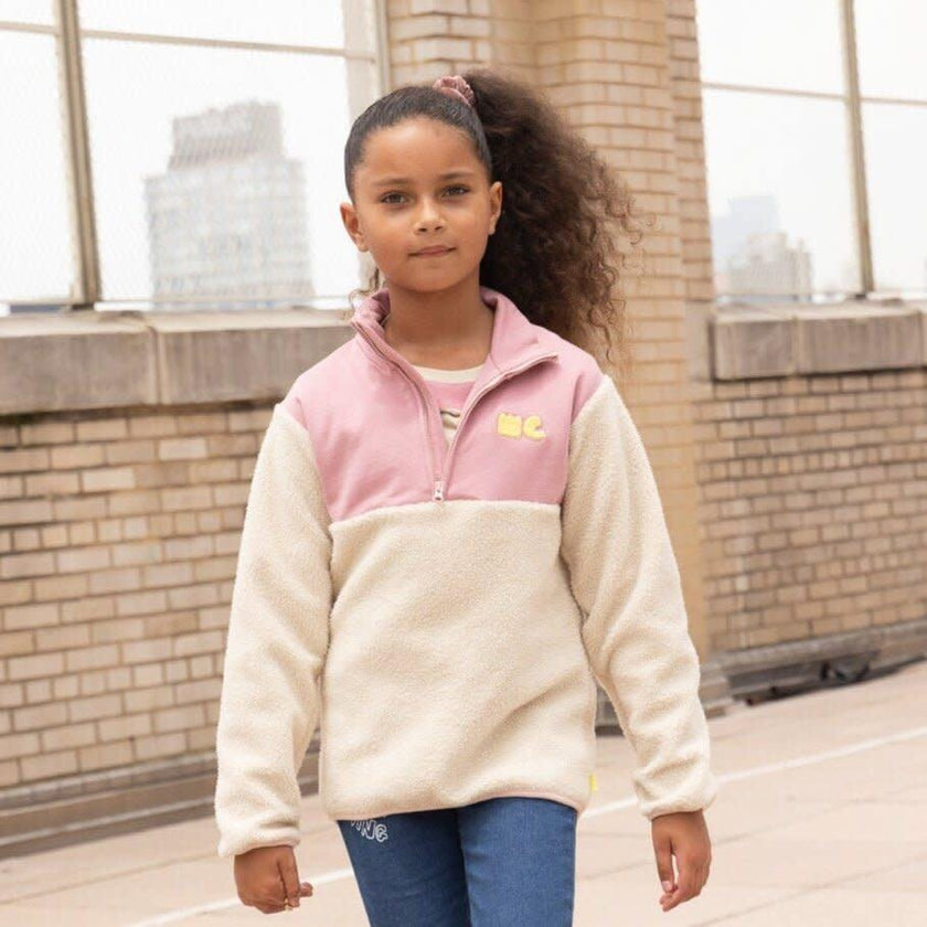 Recycled Cotton And Sherpa Pink Zipup