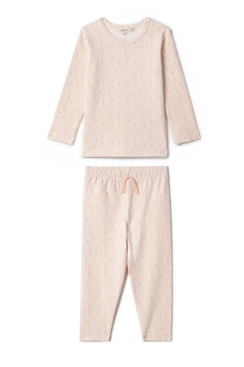 Line Print Ribbed Top and Pants Two Piece Set
