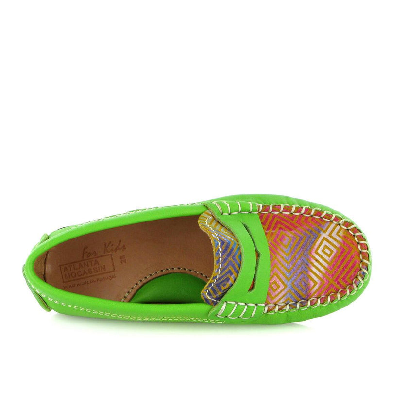 Penny Moccasins In Smooth Leather, Green Multicolor