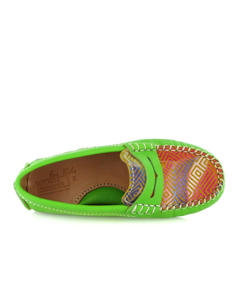 Penny Moccasins In Smooth Leather, Green Multicolor