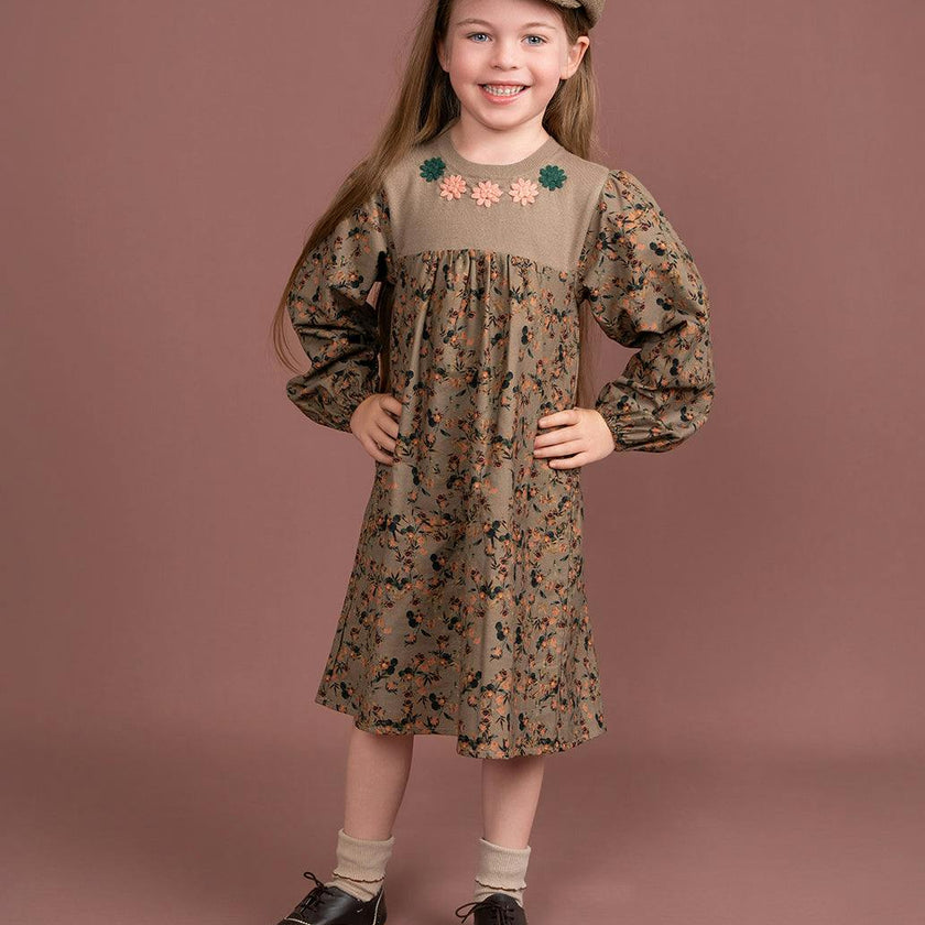 Flower Print Embroidered Dress