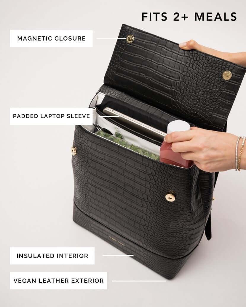 Chic, Stylish Padded Laptop Sleeve Backpack, Black Croc