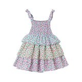 Kids Color Blocked Floral Tiered Dress