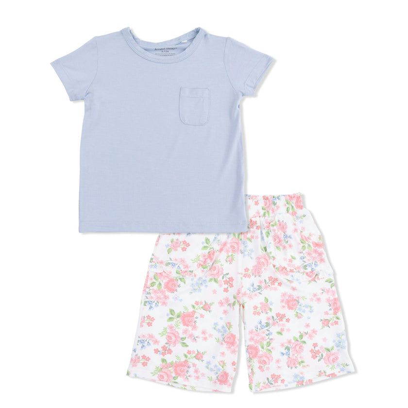 Cute Little Roses - Short Sleeve Shirt with Wide Leg Pant