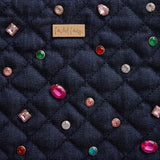 Packed Party Denim and Gems Bejeweled Everything Pouch - Quilted Denim with Multicolor Gemstones and Gold Zipper Pull, Spot Clean, 8.75x7.65 Inch