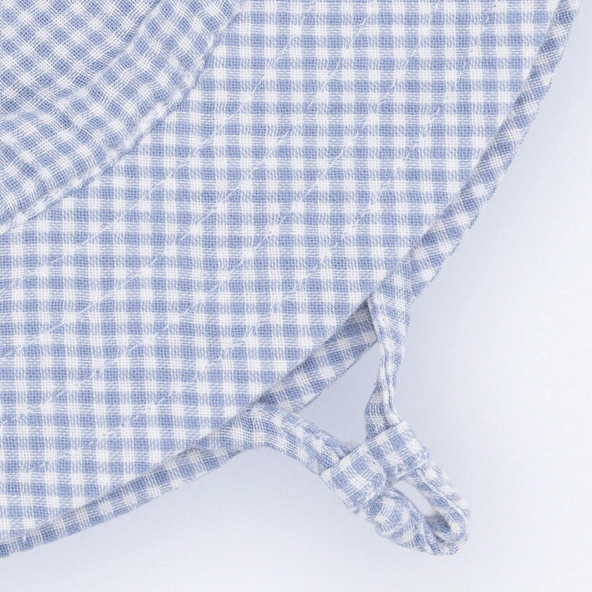 Micro Gingham Blue Blizzard - Wide Brim Sun Hat