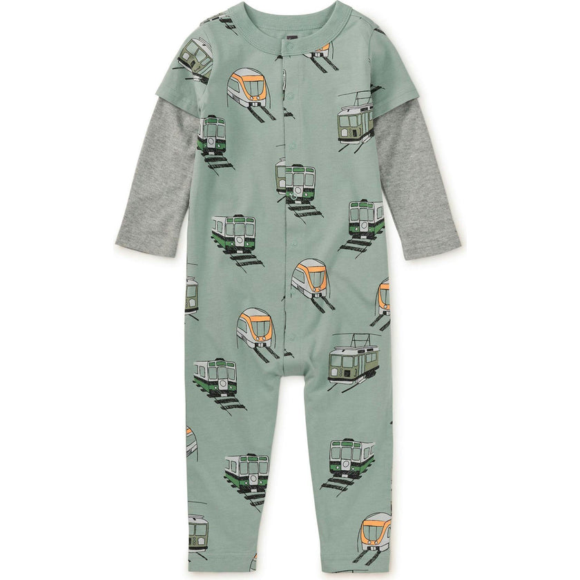 Babys Layered Sleeve Snap Button-Up Romper, Multi