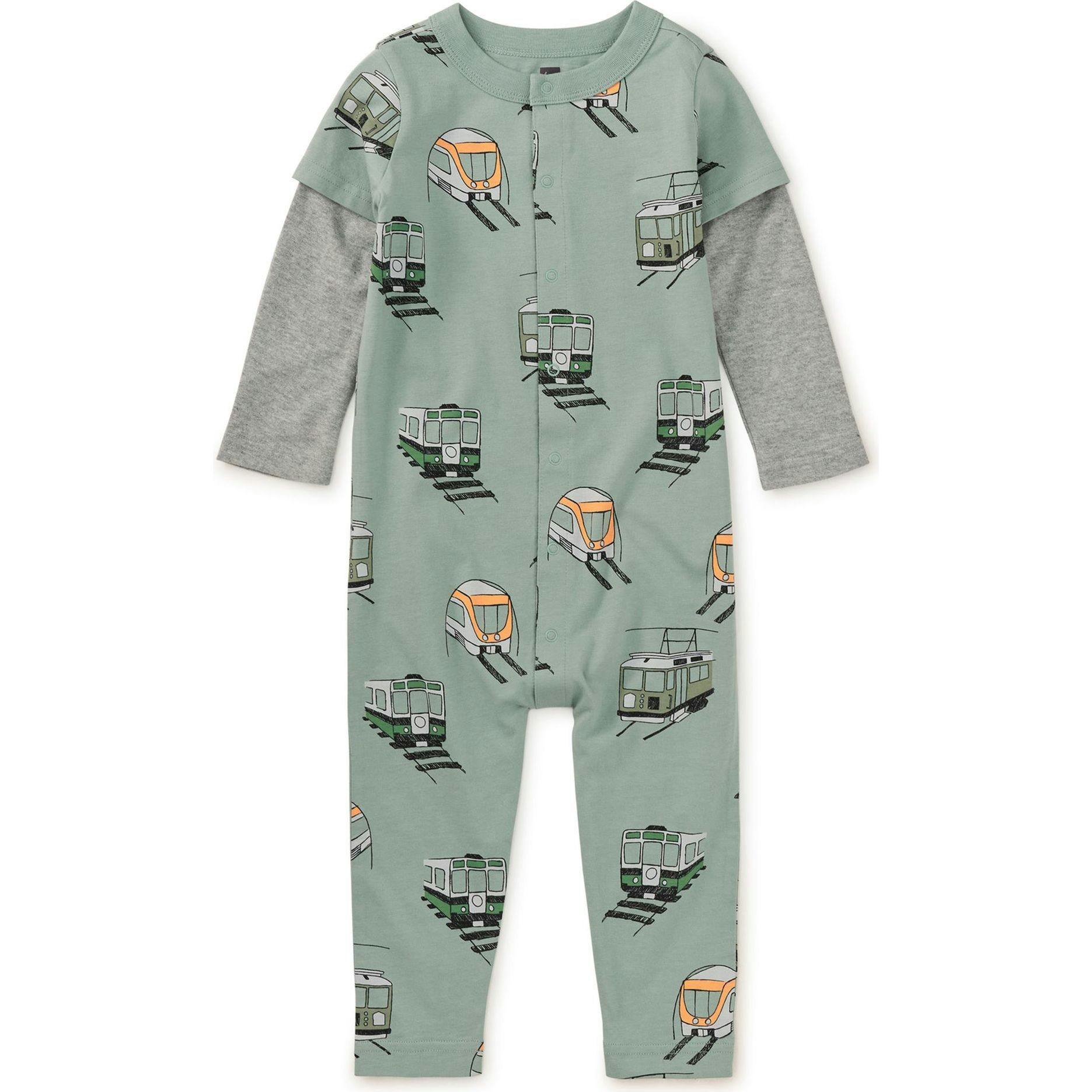 Babys Layered Sleeve Snap Button-Up Romper, Multi